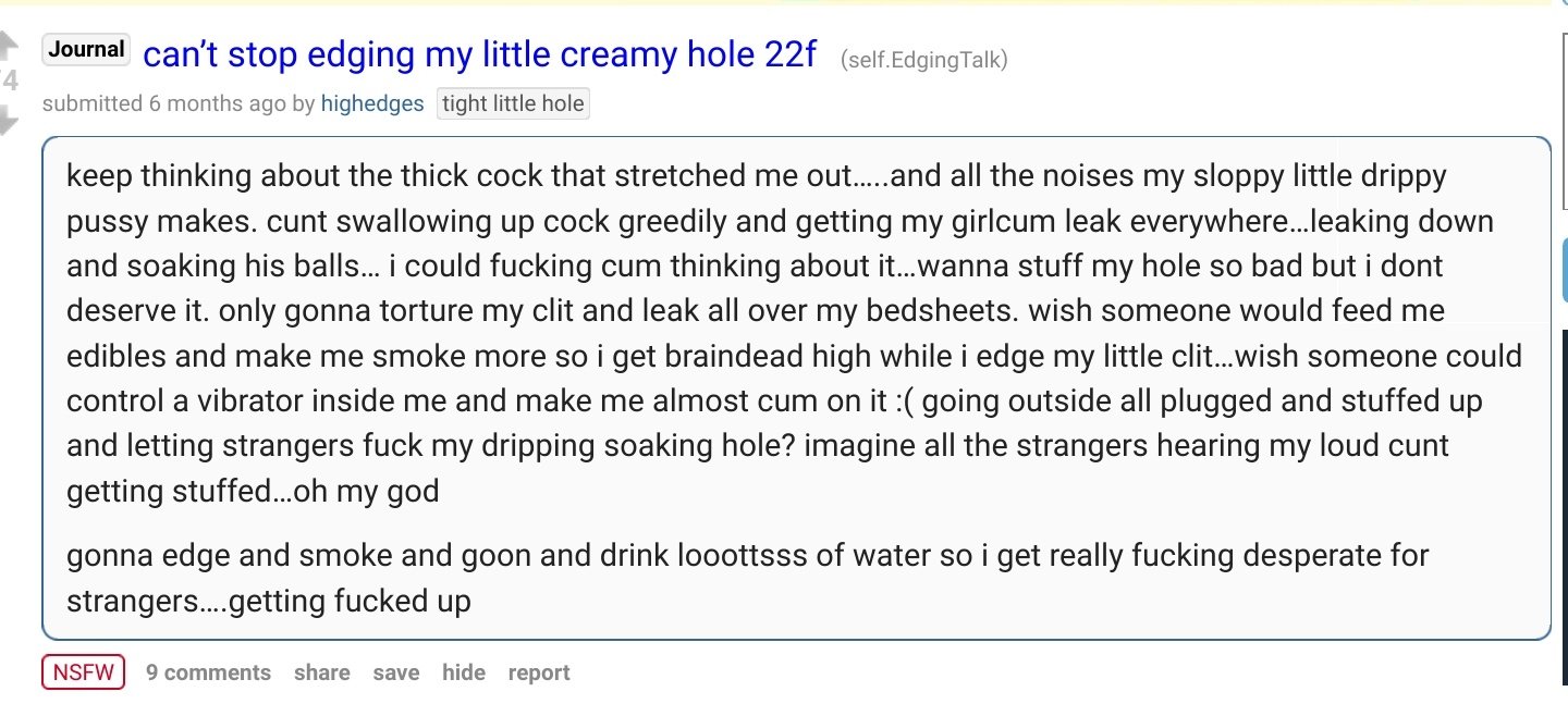 The Antics of a Reddit Slut Who Cannot Stop Edging Her Dripping Wet Cunt [Screenshots + Audios] #O2UYOJA1